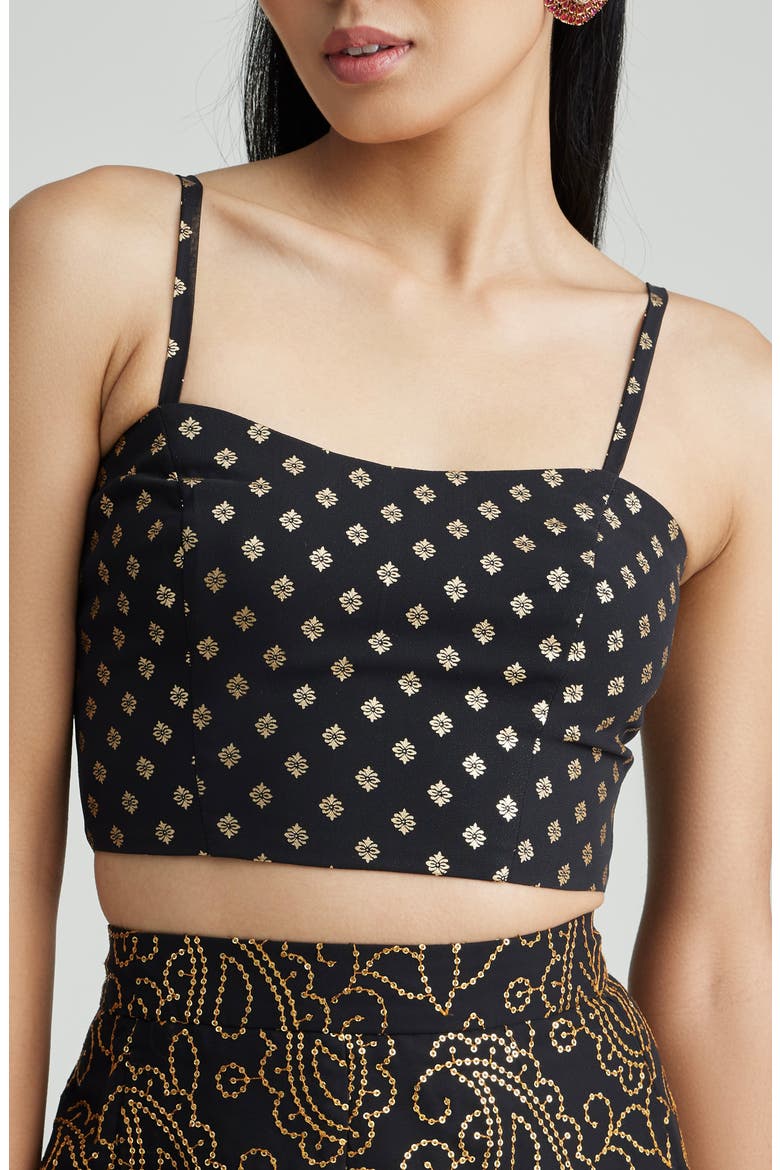 Eva Brocade Silk Crop Top, Main, color, BLACK