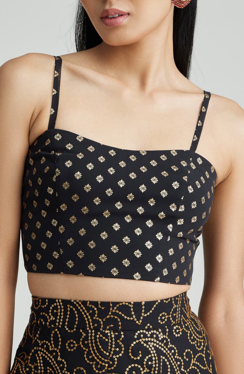 holiCHIC Eva Brocade Silk Crop Top, Main, color, Black