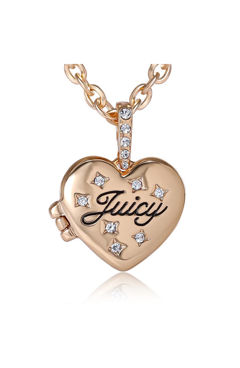 Juicy Couture Gold-Tone Crystal Heart Locket Pendant Necklace, Main, color, Gold