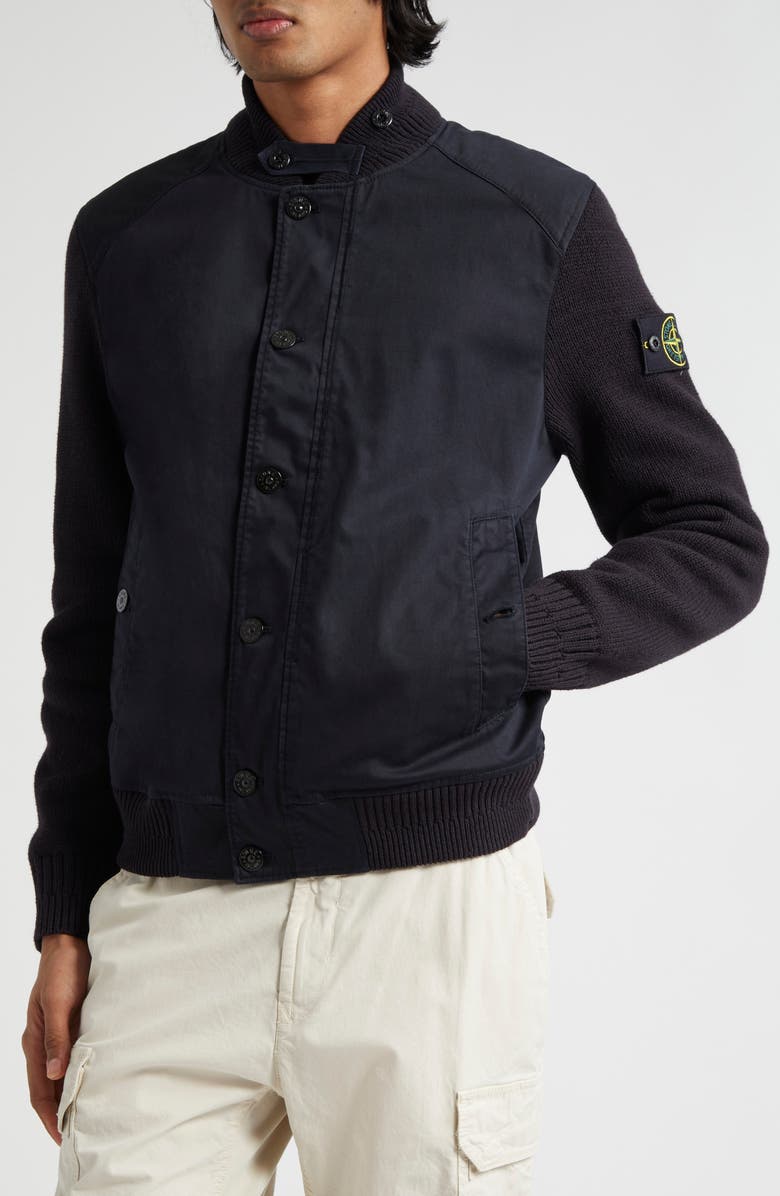 Stone Island Bio Raso Knit Sleeve Bomber Jacket, Alternate, color, 