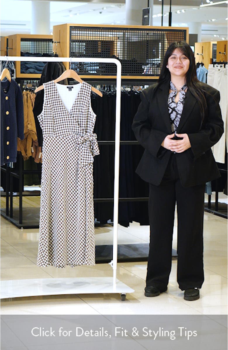 Gingham Sleeveless Faux Wrap Dress, sales video thumbnail