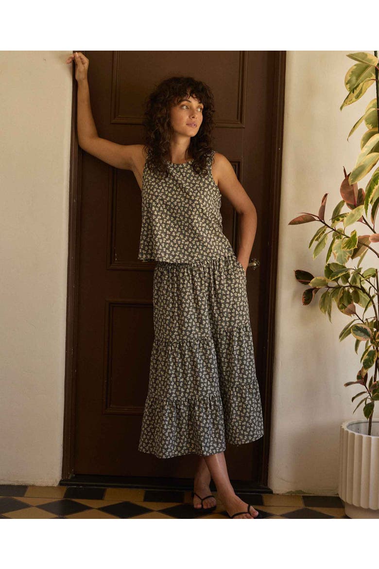 Sunkissed Tiered Midi Skirt, Alternate, color, Black and Salt Print