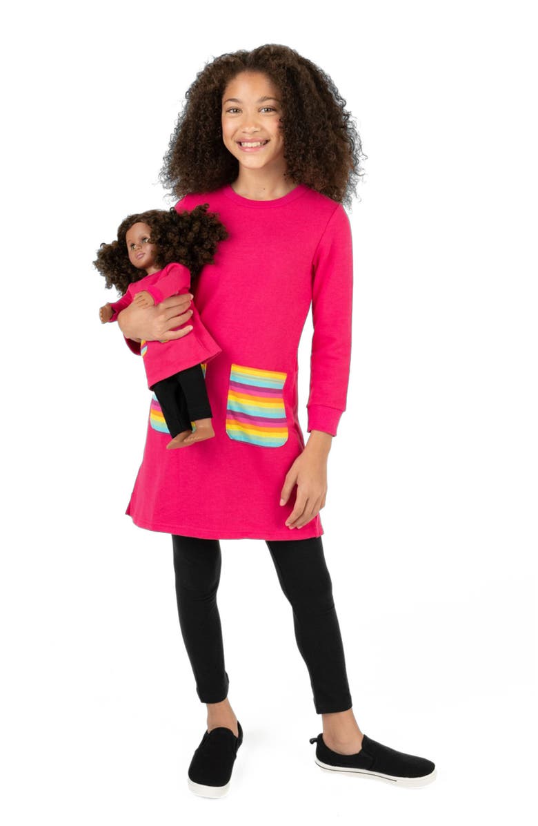 Leveret Girls Sweatshirt Dress with Matching Doll Dress, Alternate, color, Pink