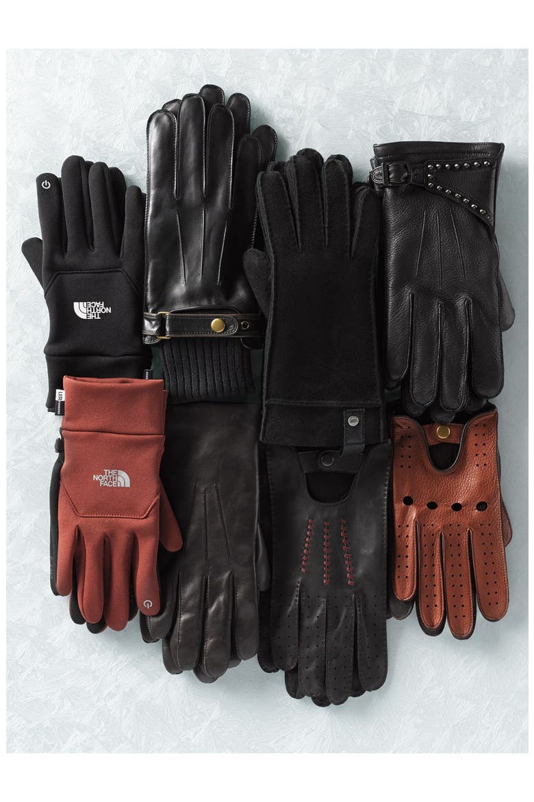 Leather Tech Gloves, Alternate, color, BLACK