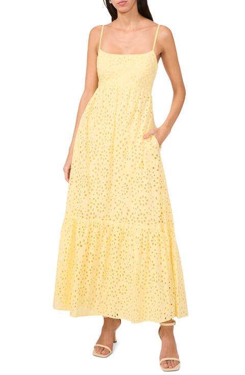 Eyelet Embroidery Flounce Hem Maxi Dress