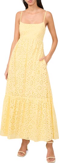 Eyelet Embroidery Flounce Hem Maxi Dress