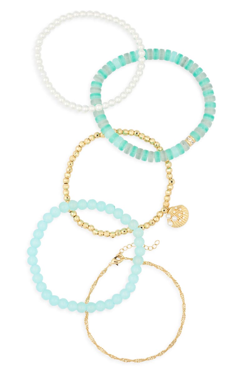 Leith 5-Pack Beaded Shell Bracelet Set, Alternate, color, Blue Multi- Gold