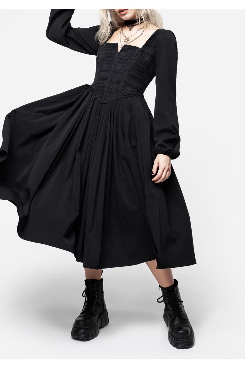 Mina Corset Midi Dress, Alternate, color, Black