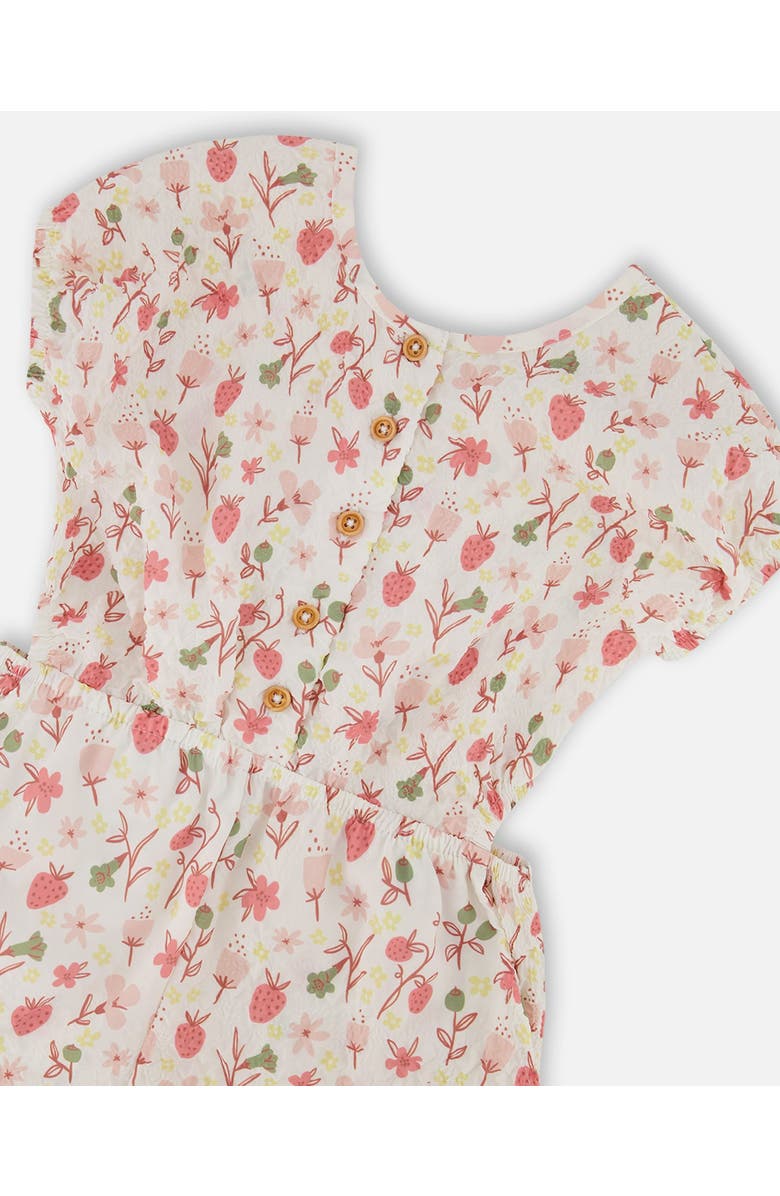 Deux par Deux Little Girl's Printed Seersucker Jumpsuit With Cut Outs Pink Flowers On Cream Background, Alternate, color,