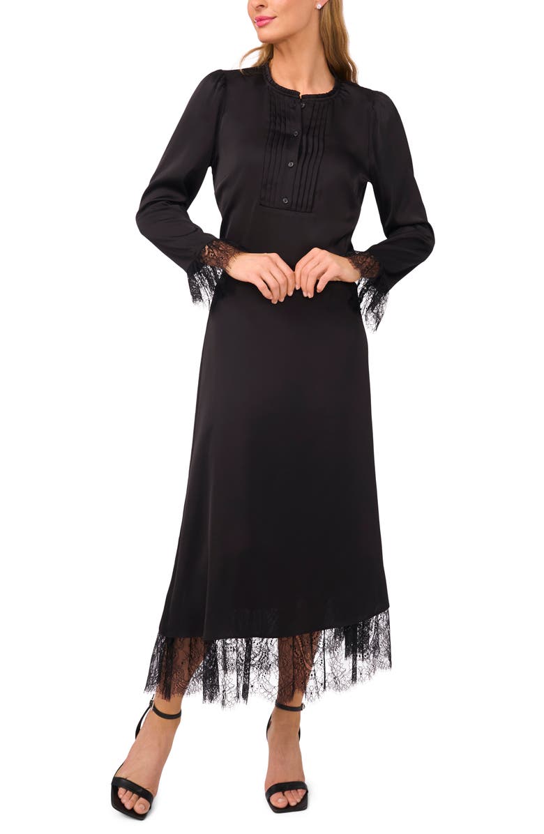 CeCe Eyelash Lace Trim Midi Skirt, Alternate, color, Rich Black