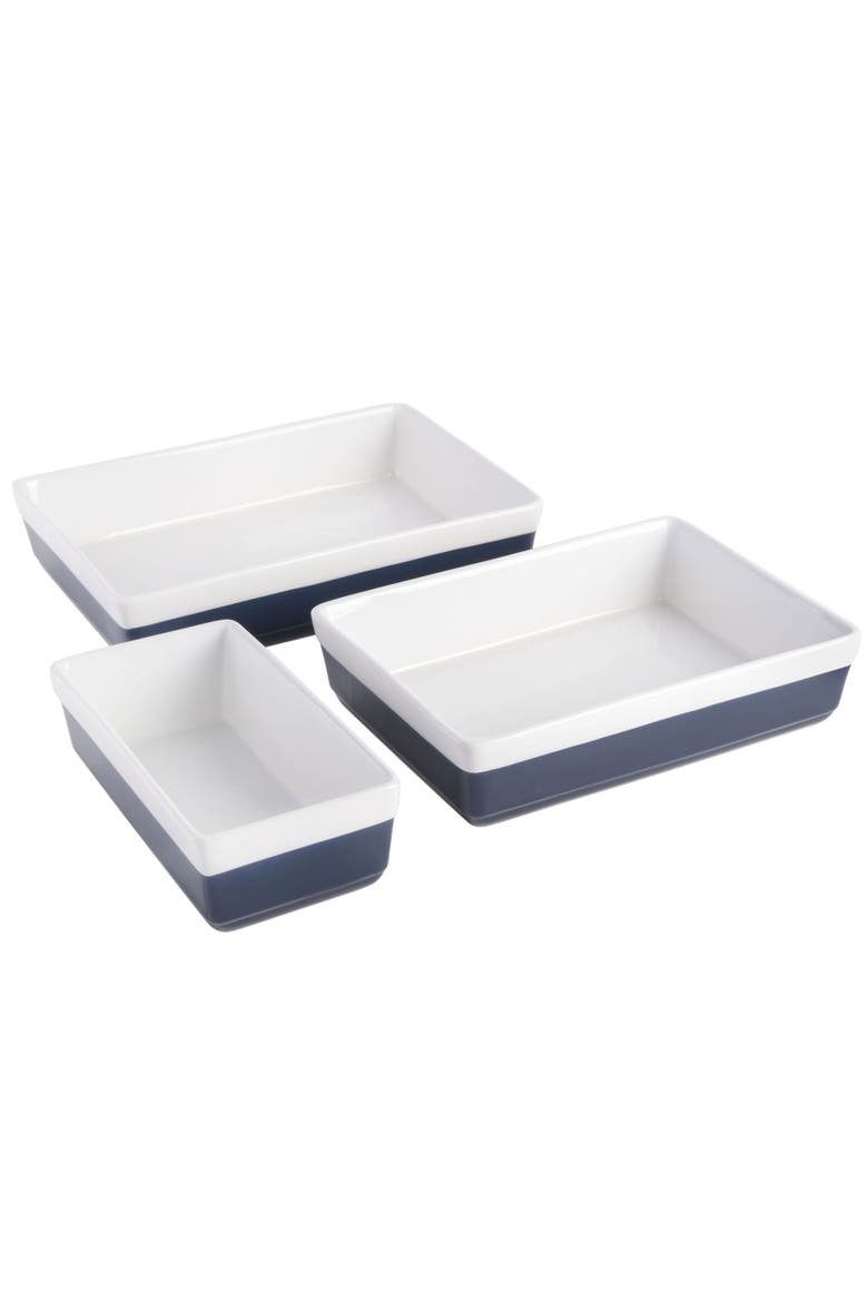 3-Piece Stoneware Baker Set, Oven-Safe Baking Dishes for Casseroles & Desserts, Main, color, Cobalt Blue