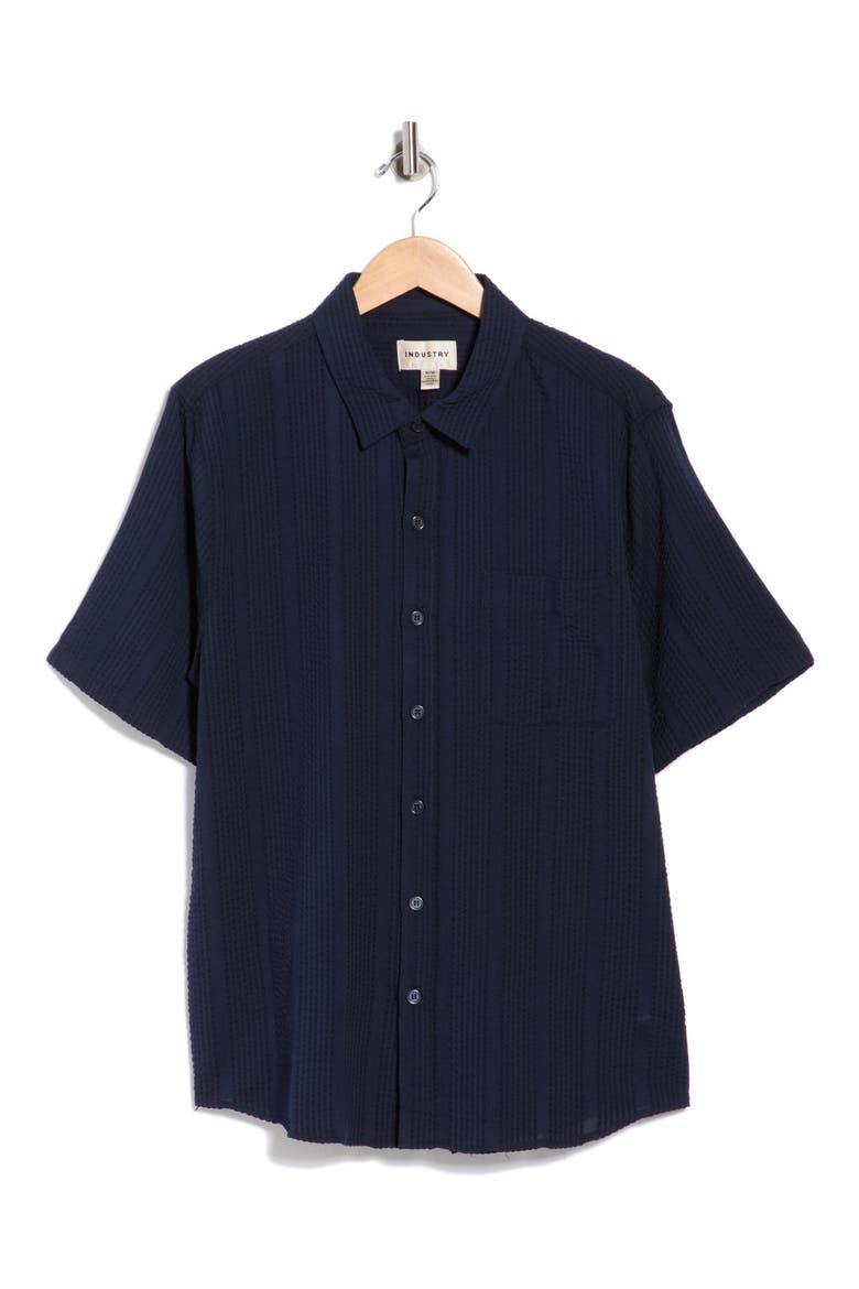 Short Sleeve Seersucker Shirt, Alternate, color, NAVY