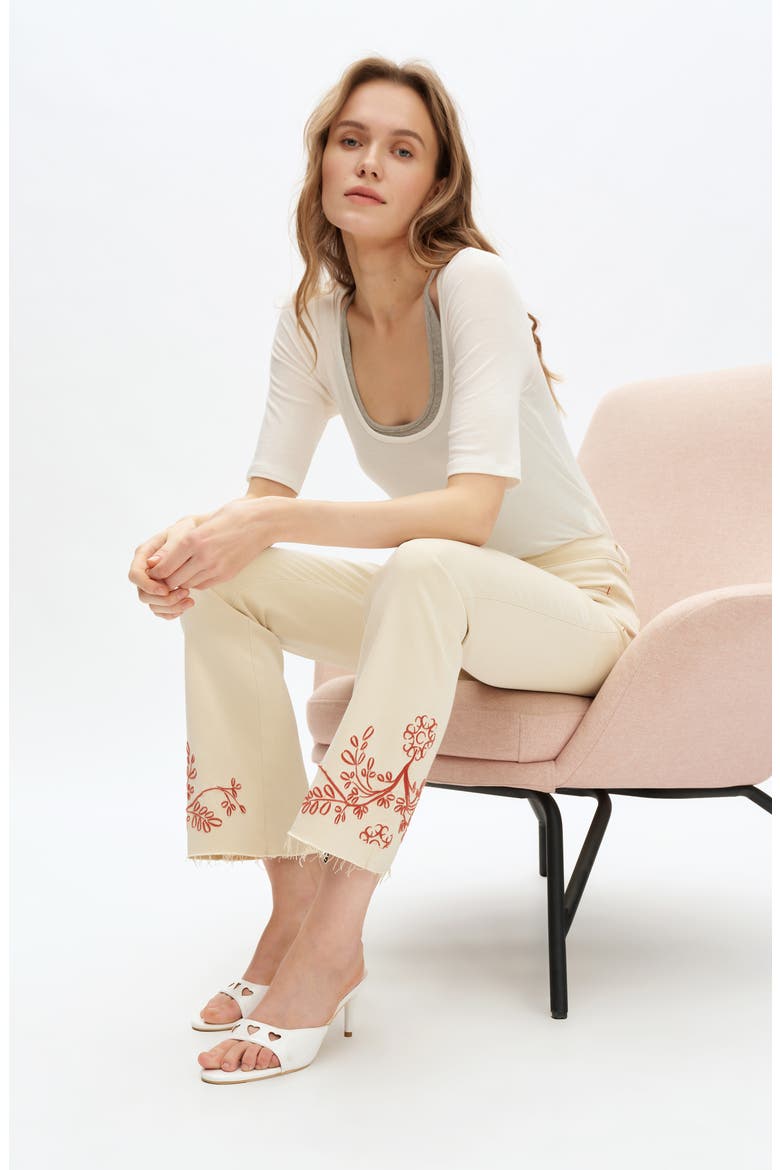 Embroidered High Waist Bootcut Jeans, Alternate, color, OFF WHITE