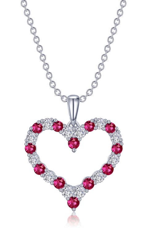 Simulated Diamond & Lab Grown Gemstone Open Heart Pendant Necklace
