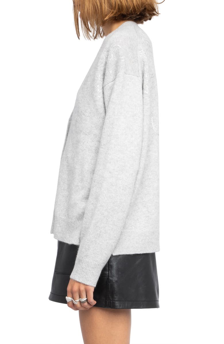 Zadig & Voltaire Mirkas Strass Cashmere Cardigan, Alternate, color, Gris Chine Clai
