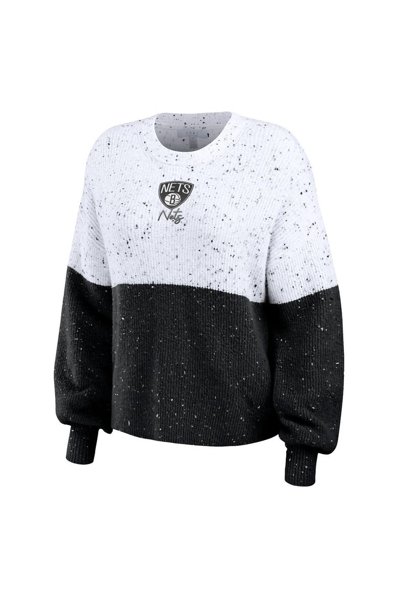 Women's WEAR by Erin Andrews  White/Black Brooklyn Nets Color-Block Pullover Sweater, Alternate, color, White