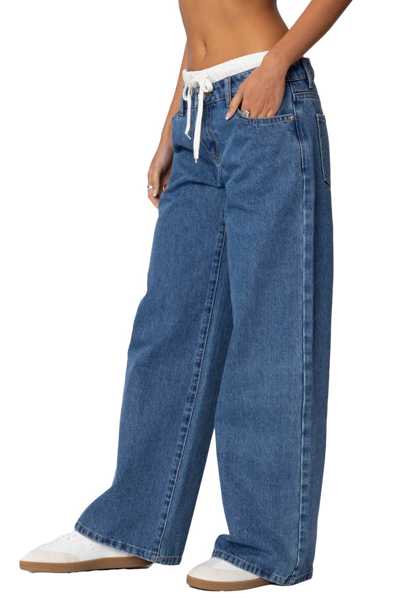 Drawstring Boxer Detail Nonstretch Wide Leg Jeans, Alternate, color, BLUE