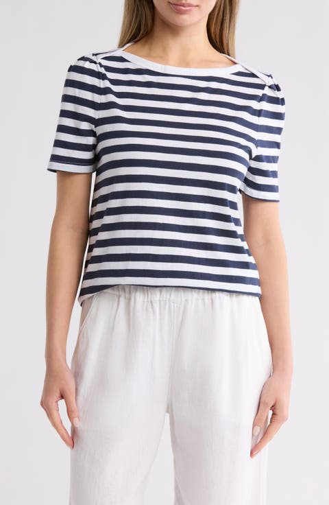 Stripe Envelope Neck Knit Top