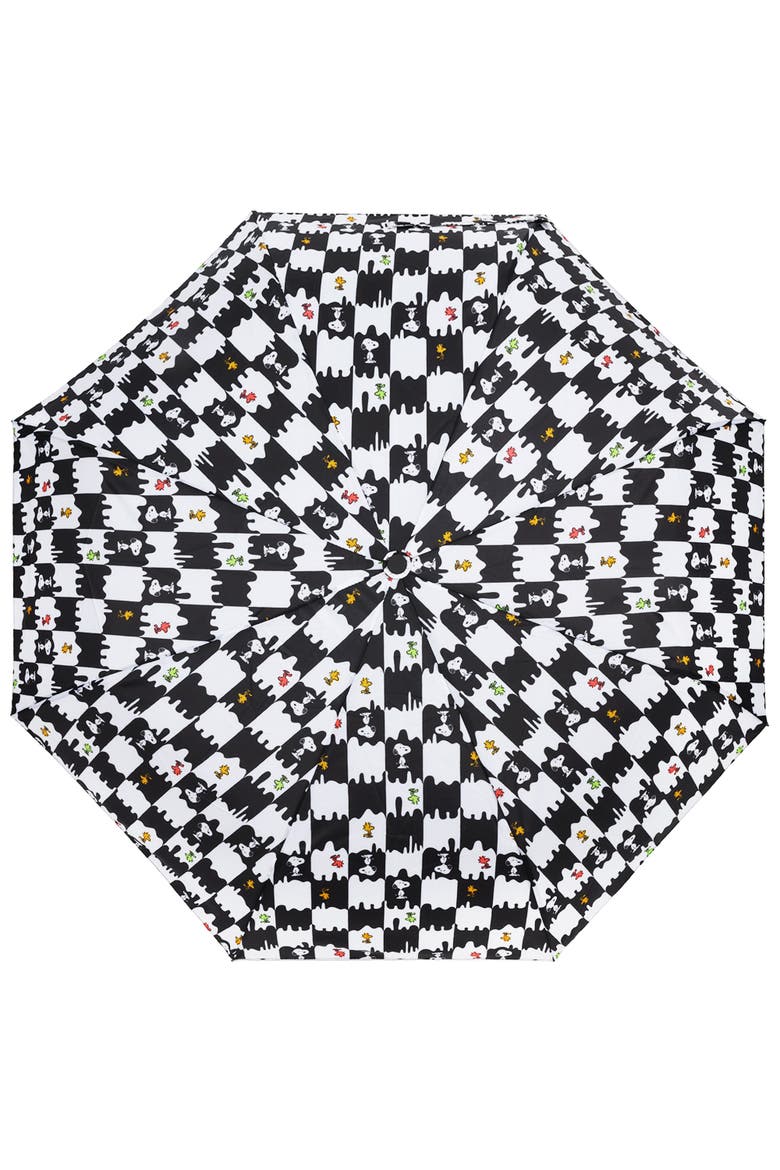 Snoopy and Woodstock Checkerboard Automatic Umbrella Black and White, Alternate, color, WHITE BLACK
