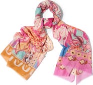 SAACHI Birds & Filigree Print Scarf