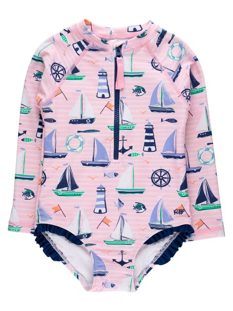Girls UPF50+ Sun Protection Long Sleeve Rash Guard One Piece
