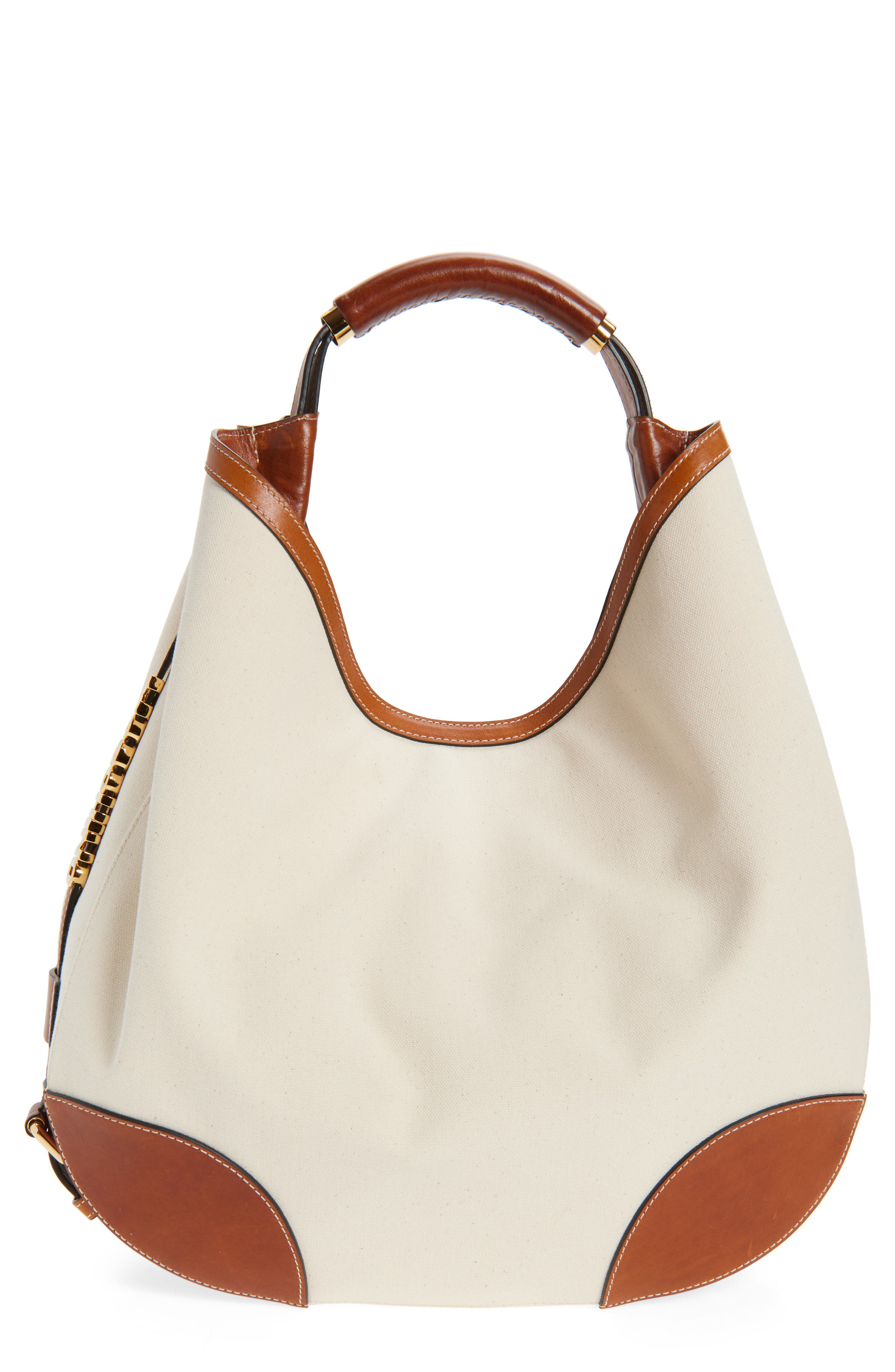 Moschino Handle Me Canvas & Leather Hobo Bag, Main, color, 10A Natural/ Hide