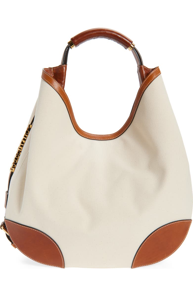 Moschino Handle Me Canvas & Leather Hobo Bag, Main, color, 10A Natural/ Hide