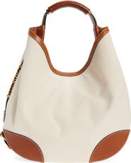 Moschino Handle Me Canvas & Leather Hobo Bag