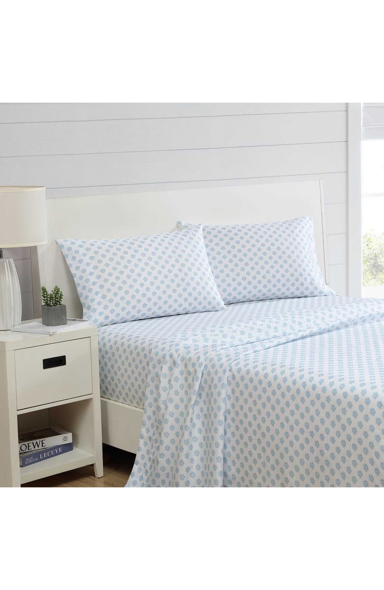 Nautica Coastal Coral Print Microfiber Sheet Set, Alternate, color, Lt-Pastel Blue