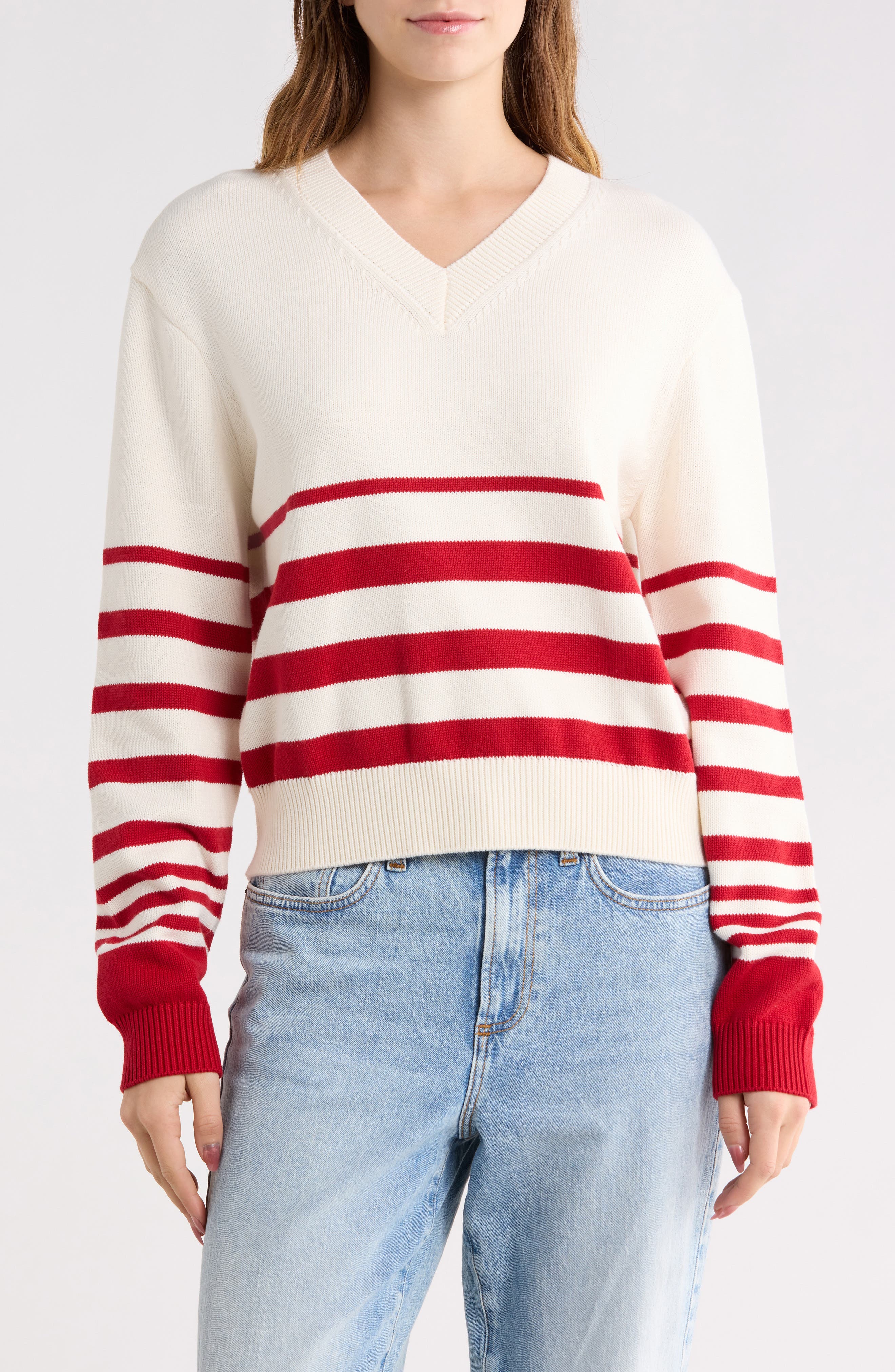 French Connection Stripe V-Neck Sweater
