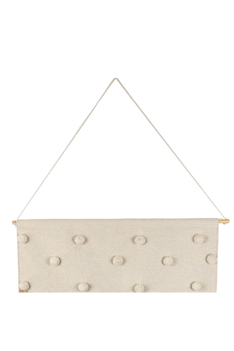 Hand Woven with Poms and Fringe Wall Art Cotton & Wood Dowel, Alternate, color, White