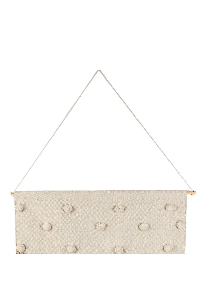 Foreside Home and Garden Hand Woven with Poms and Fringe Wall Art Cotton & Wood Dowel, Alternate, color, White