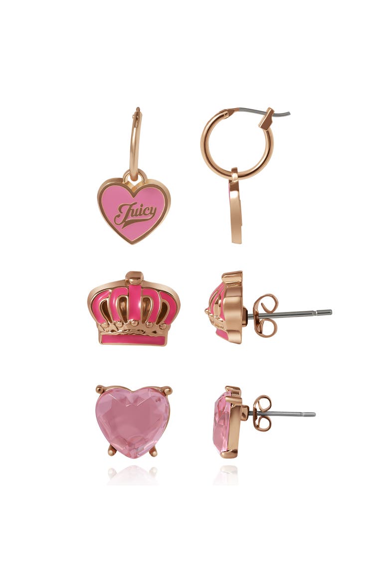 Kids 3-Pair Earring Set, Alternate, color, pink, gold