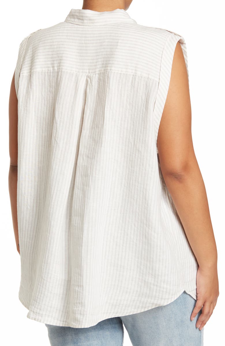 NYDJ Striped Sleeveless Linen Camp Shirt, Alternate, color, 