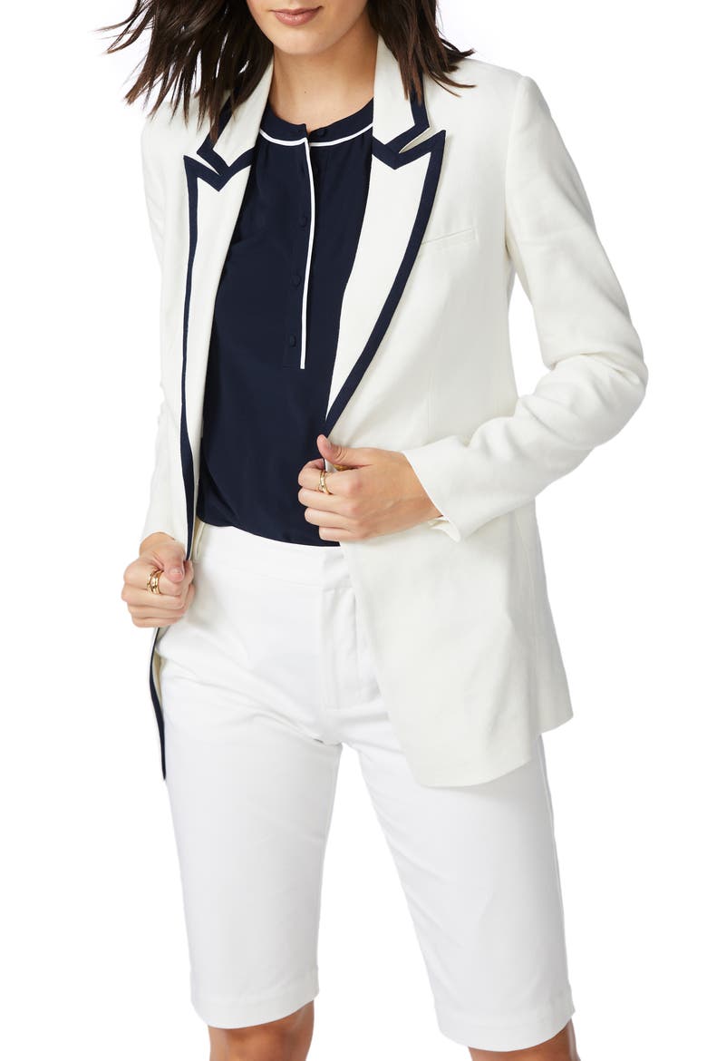 Contrast Collar Linen Blend Blazer, Alternate, color, SOFT ECRU