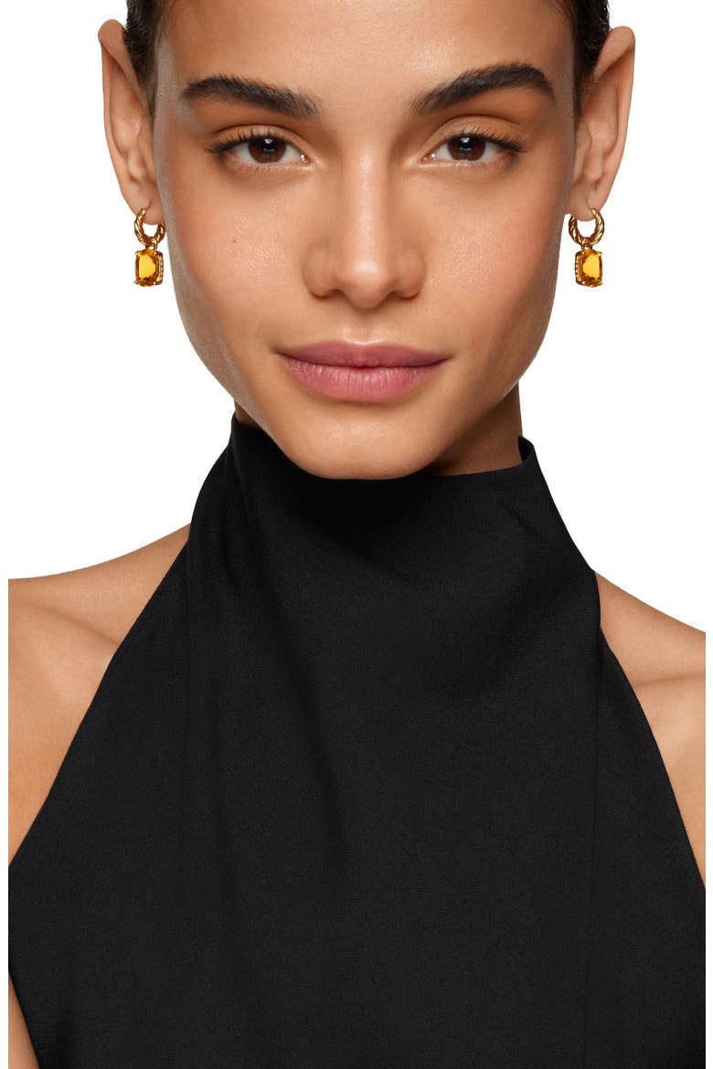 Marbella Stone Drop Huggie Hoop Earrings, Alternate, color, 18K YELLOW GOLD/ CITRINE