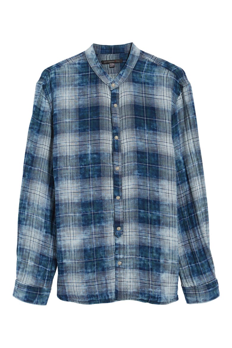 Check Band Collar Sport Shirt, Alternate, color, INDIGO