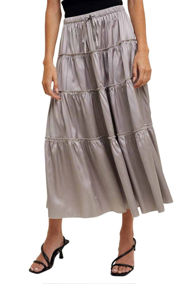 WISHLIST Tiered Satin Midi Skirt, Alternate, color, Graphite