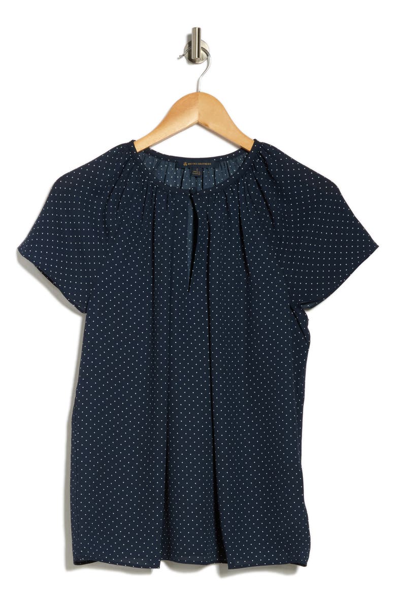 Brooks Brothers Dot Print Cap Sleeve Top, Alternate, color, Navy