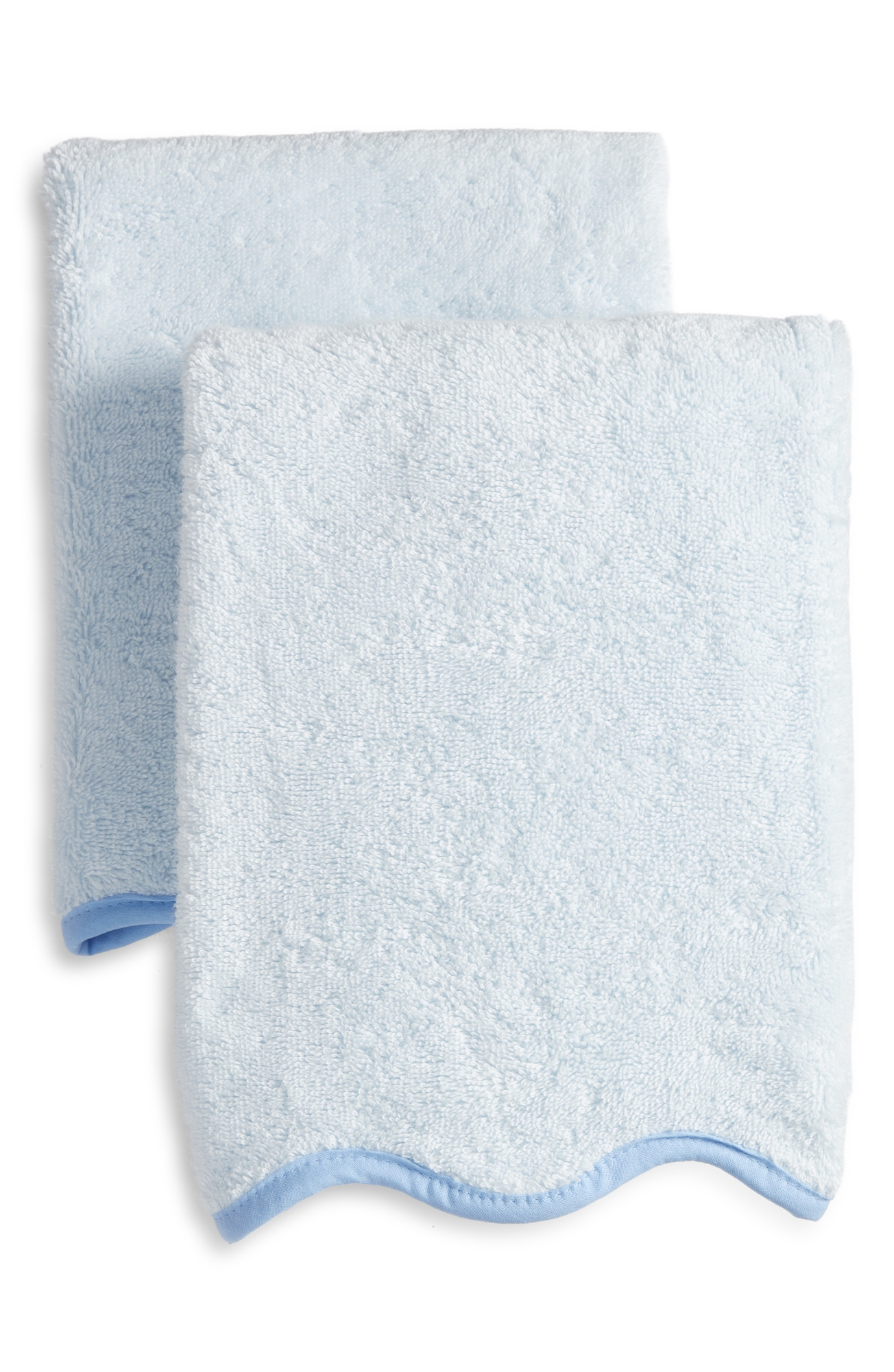 WEEZIE 2-Pack Scalloped Organic Cotton Terry Hand Towels - Light Blue