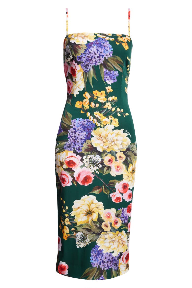 Floral Print Charmeuse Sheath Dress, Alternate, color, HV4YBGIARDINO FDO VERDE