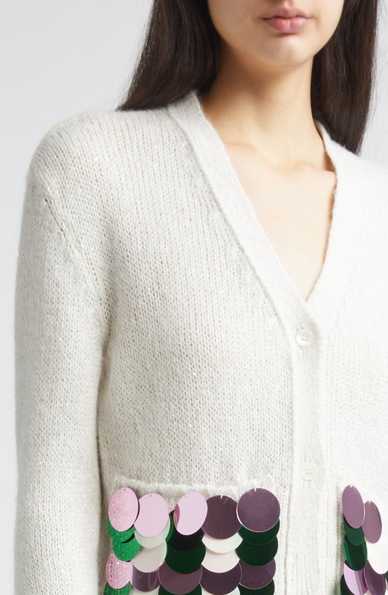 Marni Sequin Logo Cardigan, Alternate, color, Snow