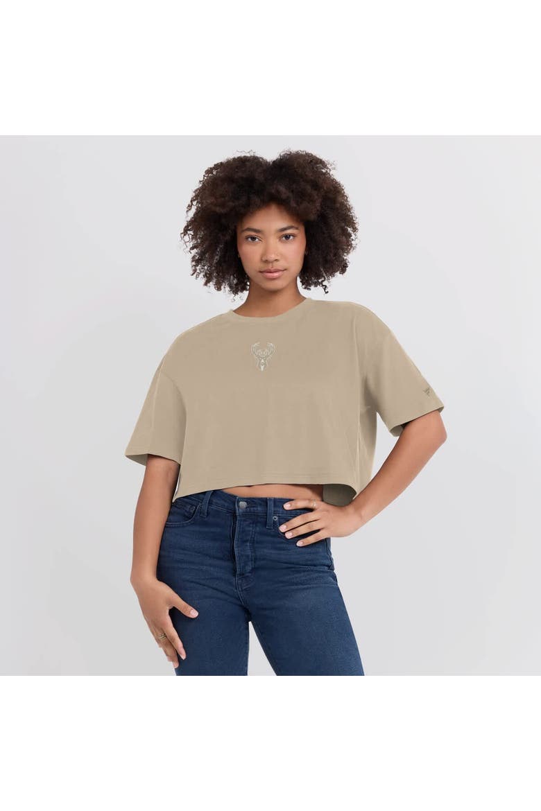 Women's Fanatics Signature Khaki Milwaukee Bucks Elements Super Soft Boxy Cropped T-Shirt, Alternate, color, Khaki