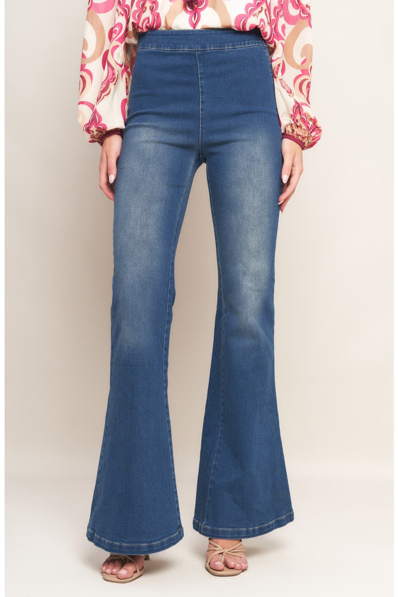 Washed Stretch Denim Flare Pants, Main, color, MEDIUM INDIGO