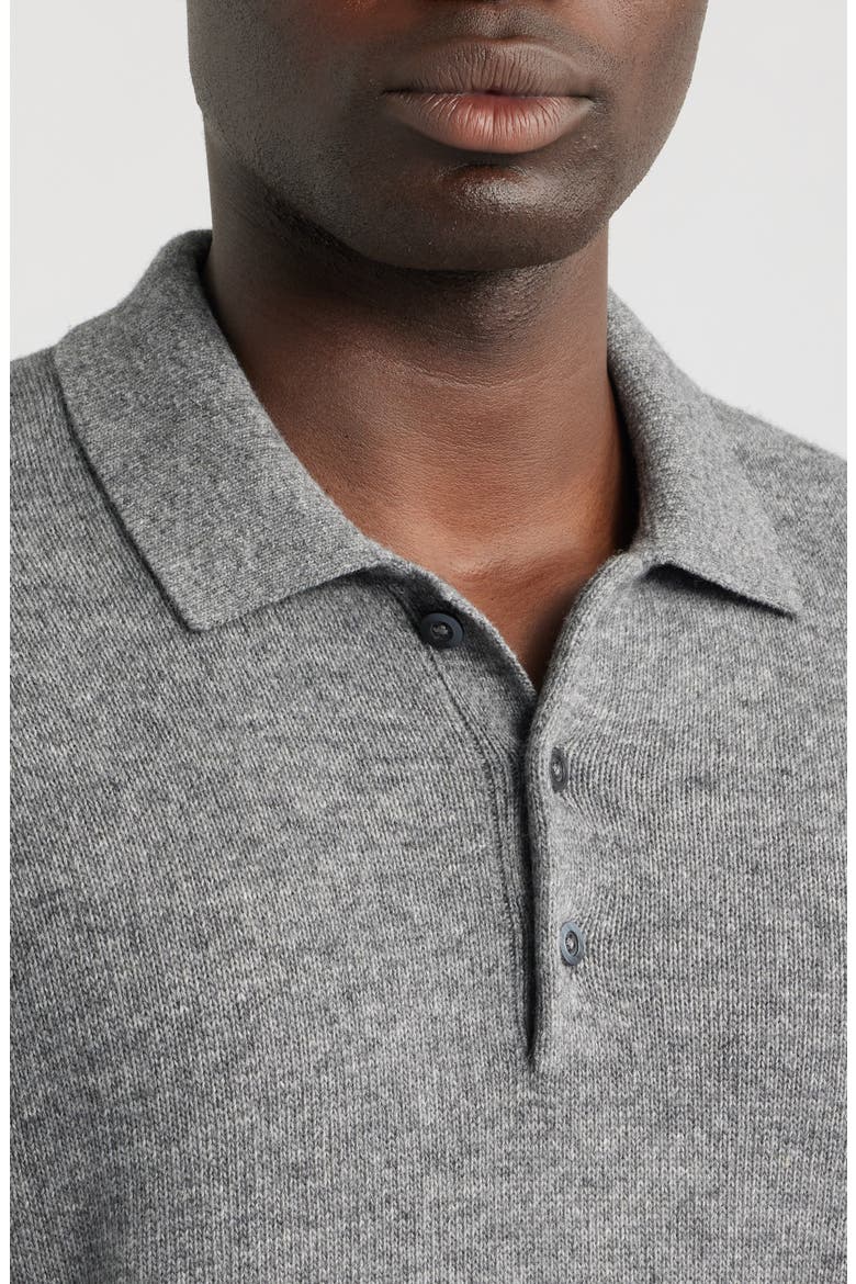 Frances Wool & Cotton Polo Sweater, Alternate, color, HEATHER GREY