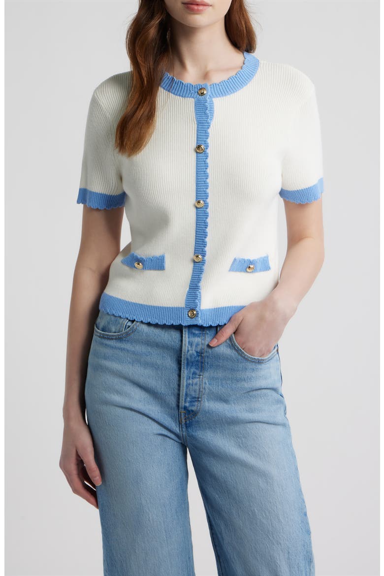 Bennet Short Sleeve Rib Cardigan, Main, color, SUMMER WHITE-BLUE HY