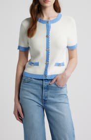 French Connection Bennet Short Sleeve Rib Cardigan