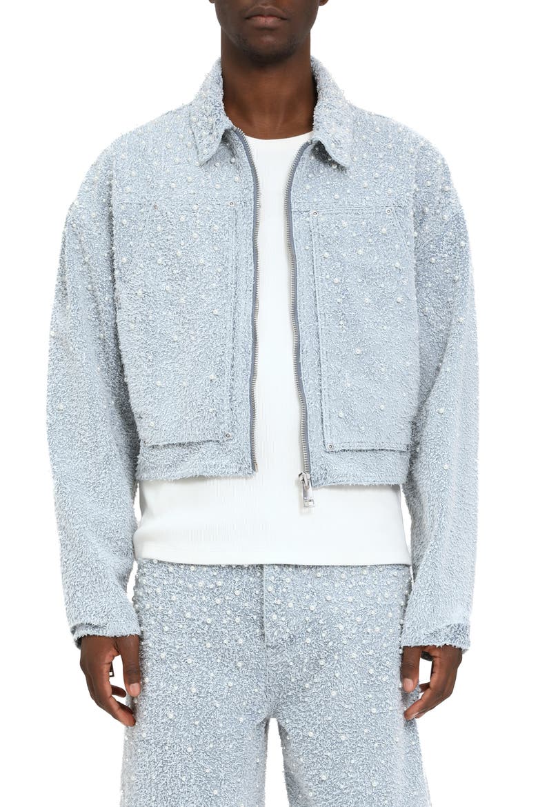 Faux Pearl Textured Crop Jacket, Alternate, color, LT INDIGO