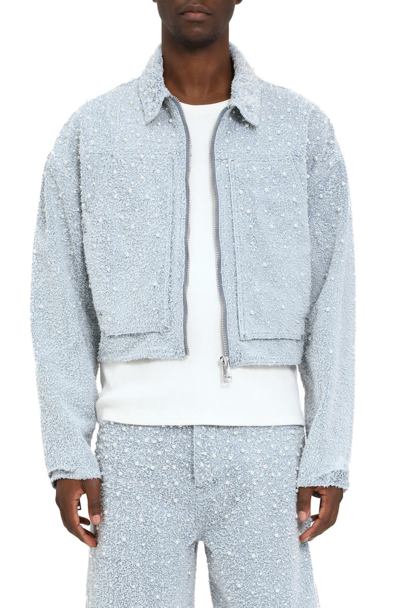 PURPLE BRAND Faux Pearl Textured Crop Jacket, Alternate, color, Light Indigo