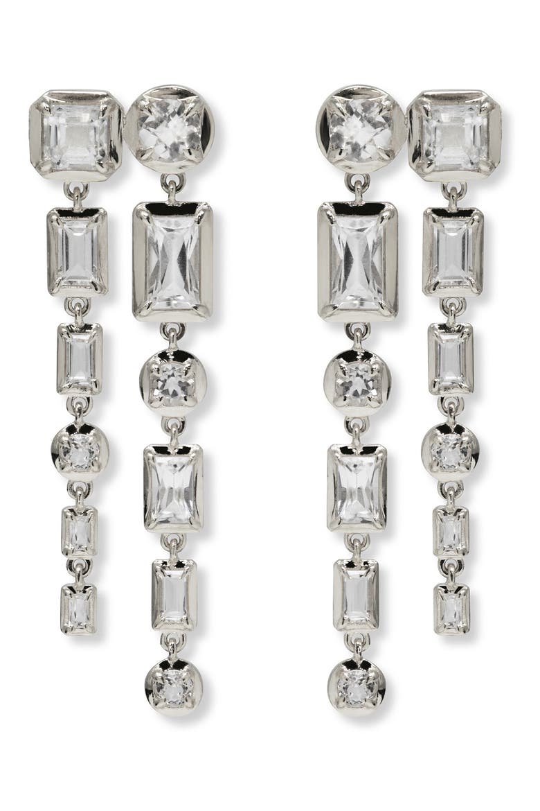 Mélia Valentina Double Row Baguette Drop Earrings, Main, color, CLEAR TOPAZ/SILVER